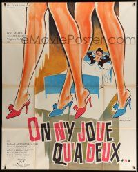 3y880 ONLY TWO CAN PLAY French 1p '62 different Marty art of Peter Sellers in bed & sexy legs!