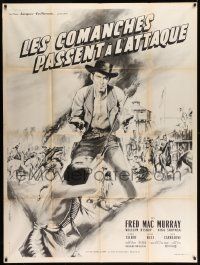 3y882 OREGON TRAIL French 1p '61 cool different art of cowboy Fred MacMurray by Jean Mascii!