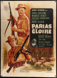 3y885 PARIAHS OF GLORY style B French 1p '64 Charles Rau art of Curt Jurgens with gun in swamp!