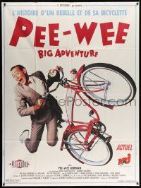 3y891 PEE-WEE'S BIG ADVENTURE French 1p '85 Tim Burton, best image of Paul Reubens & beloved bike!