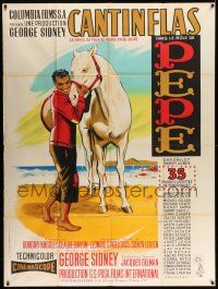 3y892 PEPE French 1p R60s different Jean Mascii art of Cantinflas & horse on the beach!