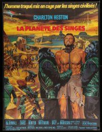 3y894 PLANET OF THE APES French 1p '68 art of enslaved Charlton Heston by Jean Mascii!