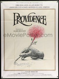 3y901 PROVIDENCE French 1p '77 Alain Resnais, cool art of hand writing w/tree pencil by Ferracci!