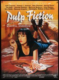 3y902 PULP FICTION French 1p '94 Quentin Tarantino, best close up of sexy Uma Thurman on bed!