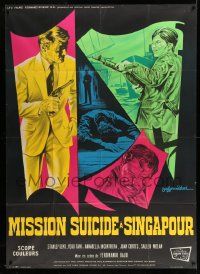 3y953 SUICIDE MISSION TO SINGAPORE French 1p '66 great spy artwork by Guy Gerard Noel!