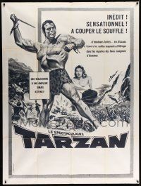3y961 TARZAN THE MAGNIFICENT French 1p R70s art of barechested Gordon Scott, greatest of them all!