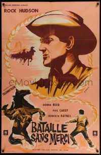 3y623 GUN FURY French 31x47 R60s different art of cowboy Rock Hudson by Jean-Claude Trambouze!
