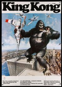 3y350 KING KONG German 2p '76 different John Berkey art of BIG Ape on the Twin Towers!
