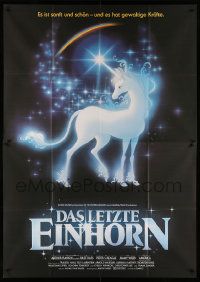 3y351 LAST UNICORN German 2p '83 great fantasy artwork of glowing unicorn & rainbow!