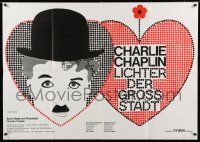 3y379 CITY LIGHTS German 33x47 R70 great different Astrid Herm artwork of Charlie Chaplin!
