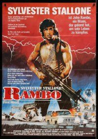 3y402 FIRST BLOOD German 33x47 '83 cool Drew Struzan artwork of Sylvester Stallone as John Rambo!