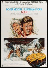 3y408 GOLD German 33x47 '74 Roger Moore, Susannah York, different Fritz Lutherman art!