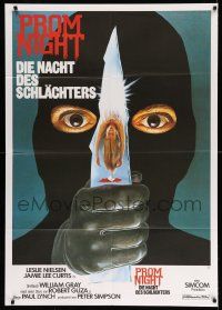 3y442 PROM NIGHT German 33x47 '80 c/u art of the killer with victim reflected in his blade!