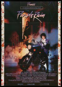 3y443 PURPLE RAIN German 33x47 '84 great image of Prince riding motorcycle, his 1st motion picture!