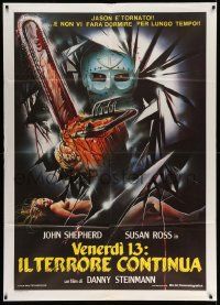 3y245 FRIDAY THE 13th PART V Italian 1p '86 art of Jason with bloody chainsaw & naked victim!