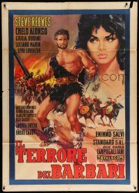 3y251 GOLIATH & THE BARBARIANS Italian 1p '59 Biffignandi art of Steve Reeves & sexy Chelo Alonso!