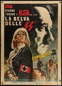 3y258 ILSA SHE WOLF OF THE SS Italian 1p '75 different Crovato art w/Hitler & tortured girls, rare!