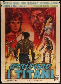 3y281 MY SON, THE HERO Italian 1p '63 Arrivano I Titani, great Colizzi sword & sandal artwork!