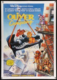 3y286 OLIVER & COMPANY Italian 1p '89 art of Walt Disney cats & dogs in New York by Bill Morrison!