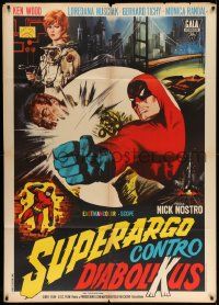 3y307 SUPERARGO VS. DIABOLICUS Italian 1p '66 cool art of masked hero by Renato Casaro!