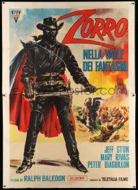 3y161 EL VALLE DE LOS DESAPARECIDOS Italian 2p '64 art of masked Zorro with sword by DiStefano!