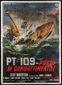 3y192 PT 109 Italian 2p '63 John F. Kennedy in World War II, different Ciriello sinking ship art!