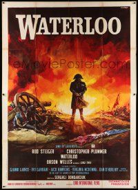 3y207 WATERLOO Italian 2p '70 best Casaro art of Rod Steiger as Napoleon Bonaparte on battlefield!