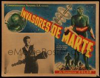 3y553 INVADERS FROM MARS Mexican LC R60s great art of green aliens + inset w/ boy holding ray gun!