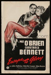 3y018 ESCAPE TO GLORY pressbook '40 Benny art of Pat O'Brien & sexy Constance Bennett + herald!