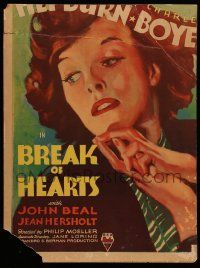 3y079 BREAK OF HEARTS WC '35 wonderful close up artwork of star Katharine Hepburn!
