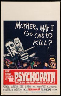 3y114 PSYCHOPATH WC '66 Robert Bloch, wild horror image, Mother, may I go out to kill?