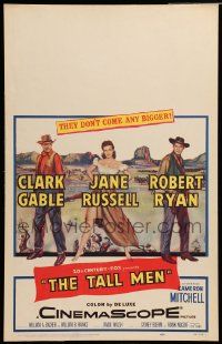 3y129 TALL MEN WC '55 full-length art of Clark Gable, sexy Jane Russell showing leg, Robert Ryan!