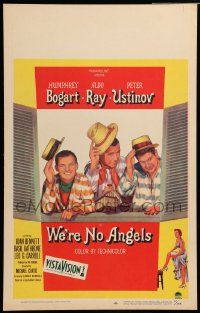 3y139 WE'RE NO ANGELS WC '55 art of Humphrey Bogart, Aldo Ray & Peter Ustinov tipping their hats!