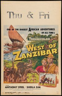 3y140 WEST OF ZANZIBAR WC '54 Anthony Steel, Sheila Sim, African safari adventure, elephants!