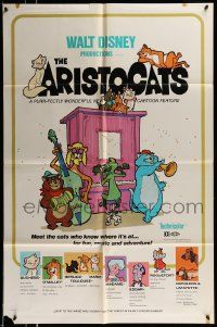 3z047 ARISTOCATS 1sh '71 Walt Disney feline jazz musical cartoon, great colorful art!