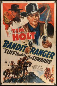 3z055 BANDIT RANGER style A 1sh '42 wonderful artwork of cowboy Tim Holt with two smoking guns!