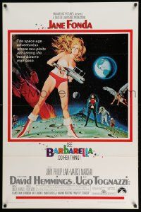 3z062 BARBARELLA 1sh '68 sexiest sci-fi art of Jane Fonda by Robert McGinnis, Roger Vadim!