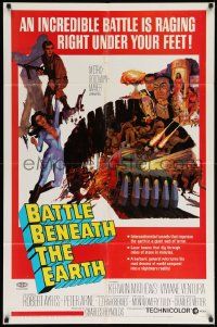 3z063 BATTLE BENEATH THE EARTH 1sh '68 cool sci-fi art of Kerwin Mathews & sexy Viviane Ventura!