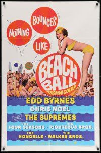 3z065 BEACH BALL 1sh '65 Edd Byrnes, The Supremes, sexy blonde Chris Noel in bikini!