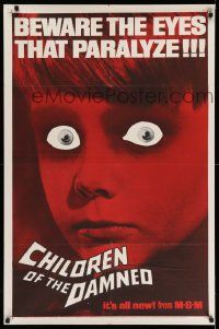 3z165 CHILDREN OF THE DAMNED 1sh '64 beware the creepy kid's eyes that paralyze!