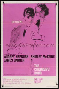 3z166 CHILDREN'S HOUR 1sh '62 close up artwork of Audrey Hepburn & Shirley MacLaine!