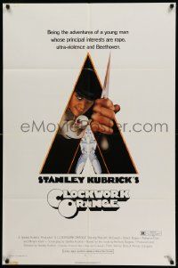 3z175 CLOCKWORK ORANGE 1sh '72 Stanley Kubrick classic, Castle art of Malcolm McDowell, R-rated!