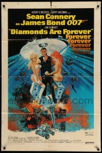 3z219 DIAMONDS ARE FOREVER 1sh '71 art of Sean Connery as James Bond 007 by Robert McGinnis!