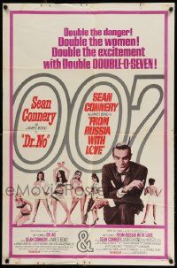 3z231 DR. NO/FROM RUSSIA WITH LOVE 1sh '65 Sean Connery is James Bond, double danger & excitement!