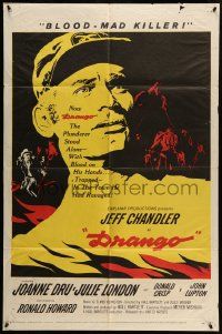3z233 DRANGO 1sh '57 art of Jeff Chandler, a man against a town gone mad with lust!
