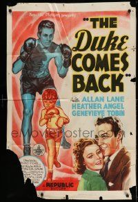 3z241 DUKE COMES BACK 1sh '37 cool art of Rocky Lane & cast in rigged boxing!