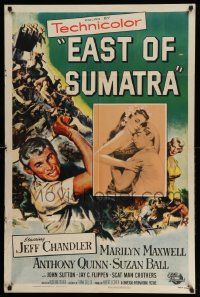 3z245 EAST OF SUMATRA 1sh '53 great images of Earl Holliman & Jeff Chandler in action!