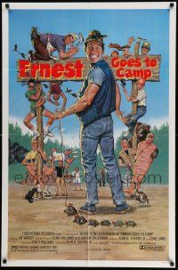 3z255 ERNEST GOES TO CAMP 1sh '87 Jim Varney as Ernest, Iron Eyes Cody, great art!
