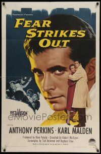 3z275 FEAR STRIKES OUT 1sh '57 Anthony Perkins as baseball player Jim Piersall!