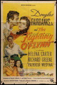 3z280 FIGHTING O'FLYNN 1sh '49 cool art of swashbuckling Douglas Fairbanks, Jr., Helena Carter!